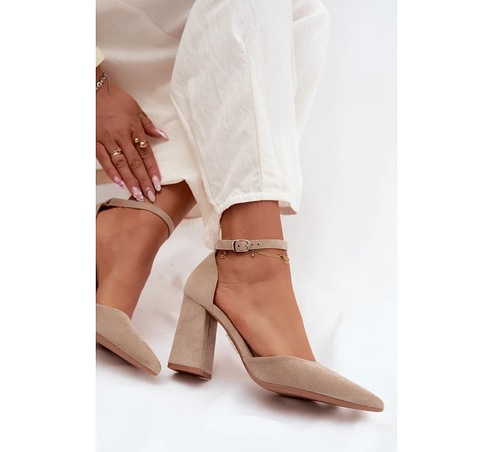 Lodičky na podpatku z imitace semiše béžové Selvra