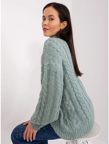 Sweter AT SW mietowy model 19034322 - FPrice Sweter AT SW mietowy model 19034322 - FPrice