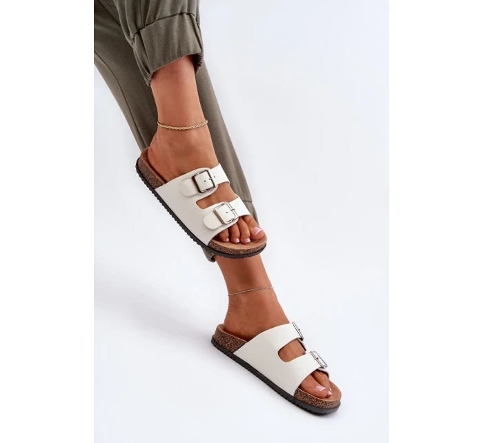 Dámské pantofle s přezkami Bílá Oliena Dámské pantofle s přezkami Bílá Oliena