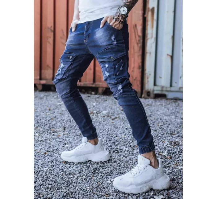 Modré pánské kalhoty FashionStreet UX3286