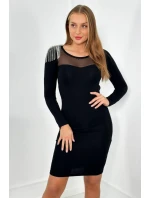 Pletené šaty se zdobením na jedno rameno černý Pletené šaty se zdobením na jedno rameno černý