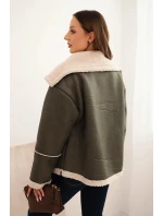 Dámská bunda Plus Size s kapucí a kapsami zateplená model 21441604 camelová - K-Fashion