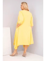 Dámská bavlněná Plus Size šaty s asymetrickým spodním lemem žlutá