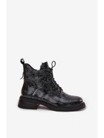 Lakované kožené dámské kotníkové boty na klínu model 21713911 tmavě modré - D&A