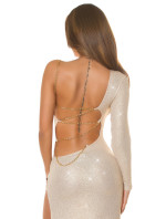 Sexy Koucla glitter Maxi Dress with chain details