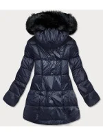 Tmavě modrá asymetrická dámská zimní bunda (8953-e)