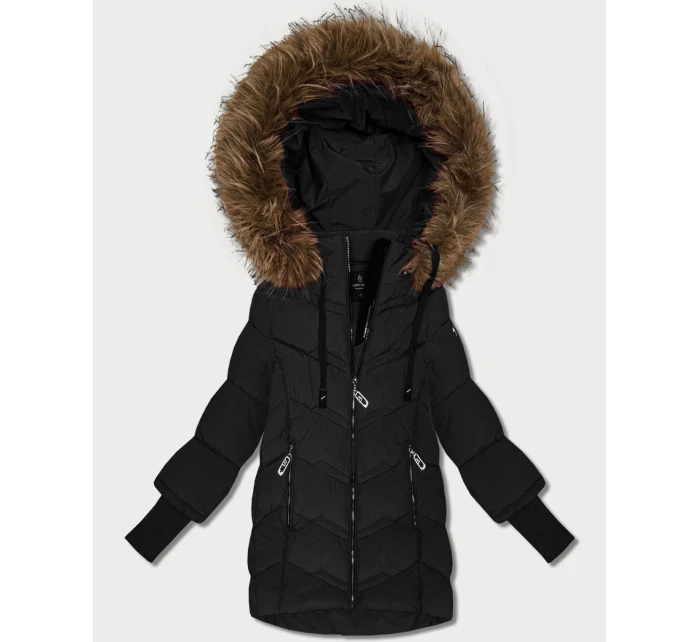 Černá dámská zimní bunda s úpletovými stahovacími lemy Goodlookin (KK60613) Černá dámská zimní bunda s úpletovými stahovacími lemy Goodlookin (KK60613)