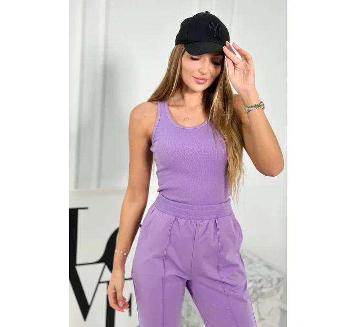 Set 3 v 1 mikina s cvočky + top + kalhoty fialka