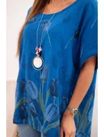 Dámská bavlněná košile s květinovým vzorem chrpově modrá Dámská bavlněná košile s květinovým vzorem chrpově modrá