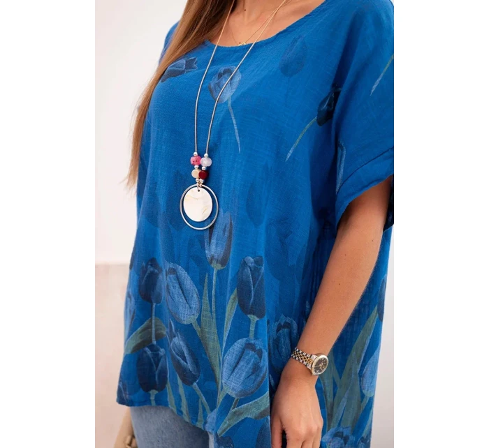 Dámská bavlněná košile s květinovým vzorem chrpově modrá Dámská bavlněná košile s květinovým vzorem chrpově modrá