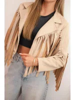 Dámská semišová bunda s třásněmi béžová