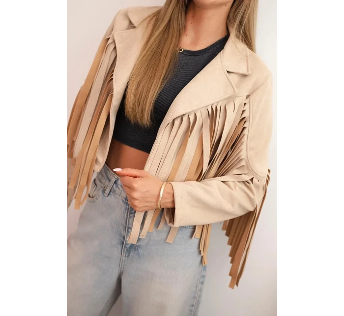 Dámská semišová bunda s třásněmi béžová