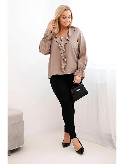 Dámská viskózová blůza Plus Size s volánem a ozdobnou broží fango