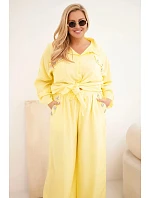 Dámský komplet Plus Size s košilí a širokými kalhotami žlutý Dámský komplet Plus Size s košilí a širokými kalhotami žlutý