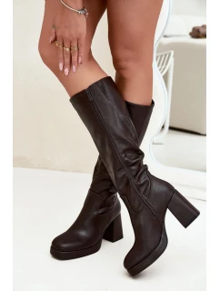 Dámské Kozačky Kolena Na Zip Podpatky Hnědé model 21704914 - Boto