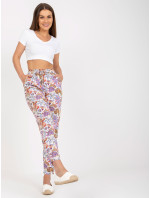 Bílé a fialové letní kalhoty z látky se vzorem SUBLEBEL