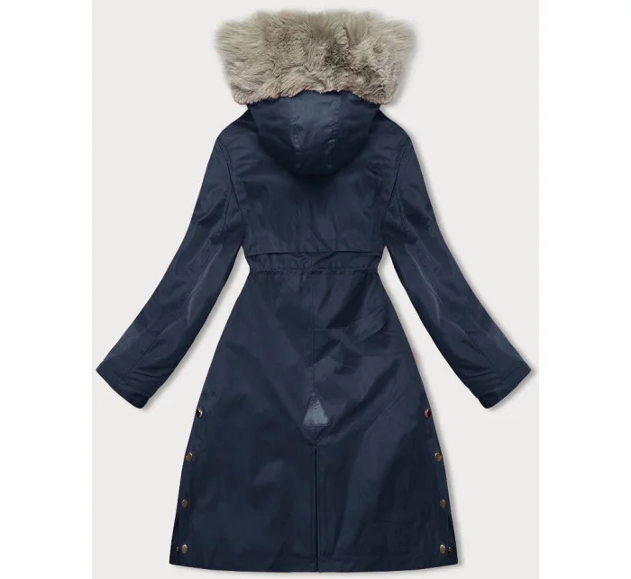 Tmavě modrá dámská bunda parka s kožešinou model 21246247 - J.STYLE