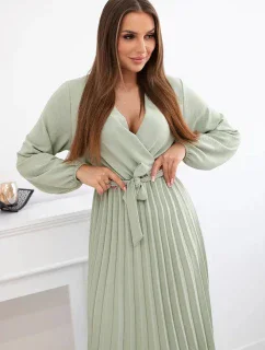 Šaty se svázaným plisovaným lemem světlá khaki