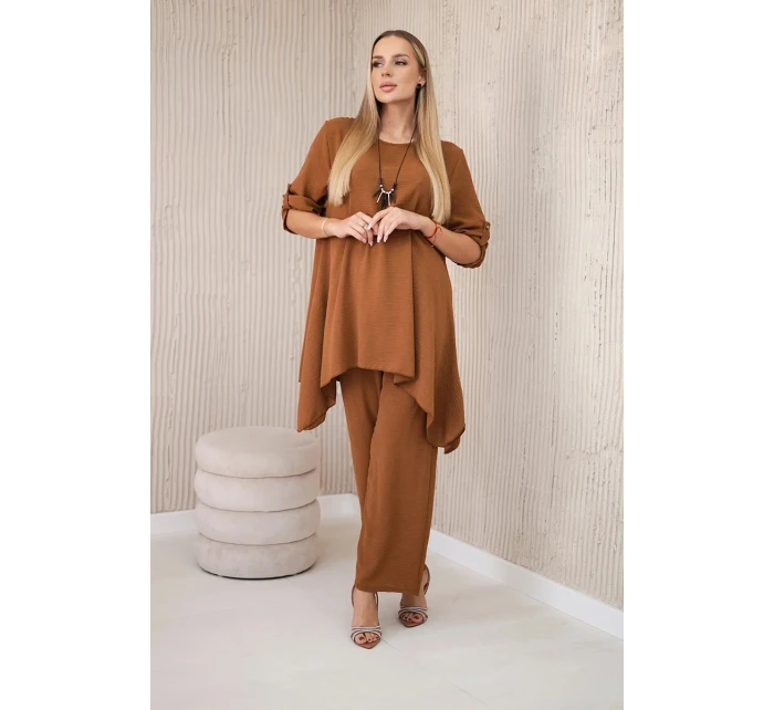 Sada halenky + kalhot s přívěskem tmavý velbloud Sada halenky + kalhot s přívěskem tmavý velbloud