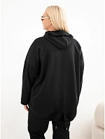 Dámská mikina Plus Size z viskózy s kapucí a klokánkou kapsou černá Dámská mikina Plus Size z viskózy s kapucí a klokánkou kapsou černá