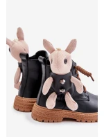 Kožené Zateplené Dětské Boty Na Zip S Medvídkem Černé Vinceza 36261