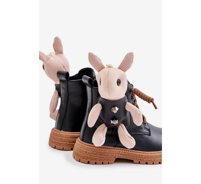 Kožené Zateplené Dětské Boty Na Zip S Medvídkem Černé Vinceza 36261