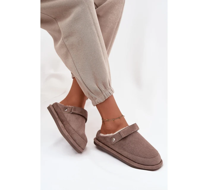 Dámské pantofle s páskem Vyhřívané s kožíškem Tmavě béžové Rilena Dámské pantofle s páskem Vyhřívané s kožíškem Tmavě béžové Rilena