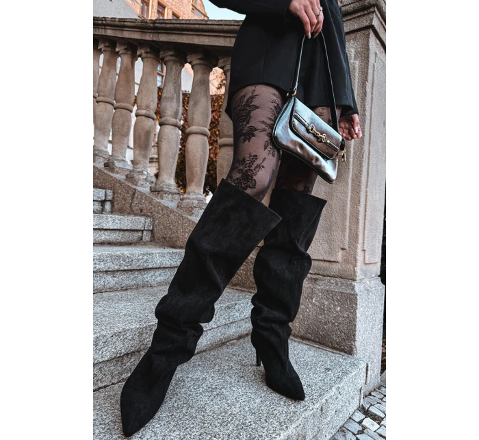 Dámské kozačky na jehlovém podpatku nazouvací černé Mavilla