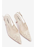 Krajkové Sandály na Podpatku Světle Béžové Carielle