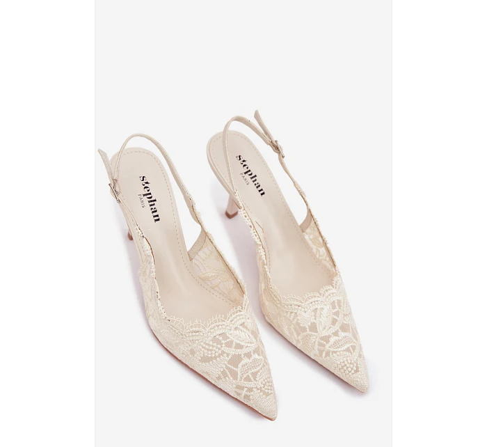 Krajkové Sandály na Podpatku Světle Béžové Carielle