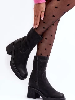 Dámské Kozačky Na Robustních Podpatcích Černá Tozanna