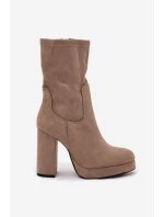 Dámské botky Carolina – na podpatku, béžové, z eko semiše Dámské botky Carolina – na podpatku, béžové, z eko semiše