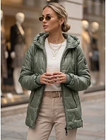 Dámská prošívaná přechodová bunda s kapucí, zelená, FashionStreet TY5802 Dámská prošívaná přechodová bunda s kapucí, zelená, FashionStreet TY5802