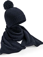 Beechfield B 401 Dárková sada s pletenou čepicí a šálou 53.0401 navy fleck