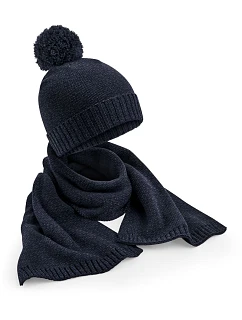 Beechfield B 401 Dárková sada s pletenou čepicí a šálou 53.0401 navy fleck