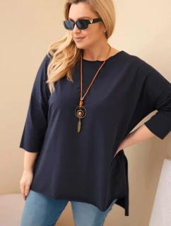 Dámská bavlněná blůza Plus Size asymetrická s náhrdelníkem granátová