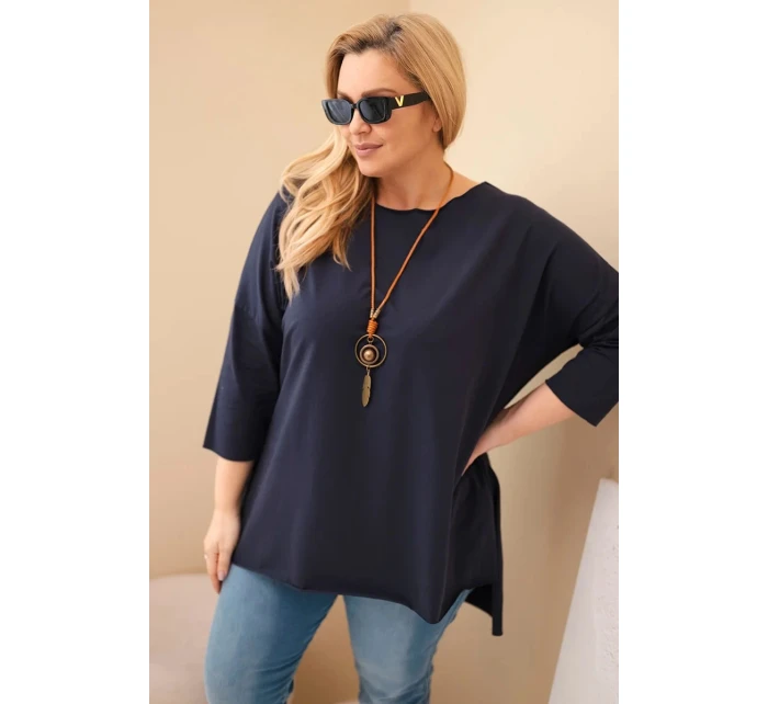 Dámská bavlněná blůza Plus Size asymetrická s náhrdelníkem granátová
