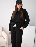 Dámská bavlněná souprava s mikinou a jogger kalhotami černý
