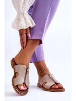 Dámské pantofle s ozdobným zipem Béžová model 21617391 - Boto