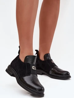 Lakovane nízké dámské boty na podpatku vyhřívané Vinceza 58560 černé