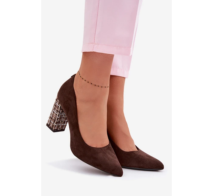 Semišové lodičky na sloupku  Hnědé model 22091798 - SERGIO LEONE