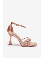 Dámské sandály na podpatku s krystaly Redira šampaňské
