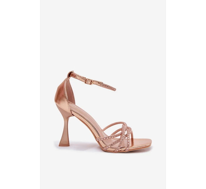 Dámské sandály na podpatku s krystaly Redira šampaňské