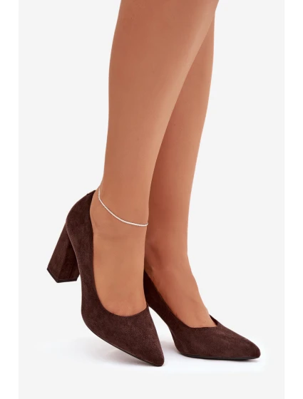 Dámské semišové lodičky na podpatku Sergio Leone – čokoládové