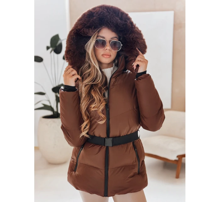 Dámská zimní prošívaná bunda s kapucí LOVELINA hnědá FashionStreet TY4953