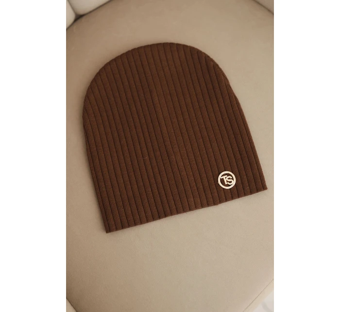 Dámská čepice s proužky a ozdobným knoflíkem s přídavkem vlny a modalu hnědá Dámská čepice s proužky a ozdobným knoflíkem s přídavkem vlny a modalu hnědá