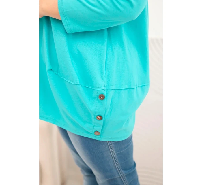Dámská blůza Plus Size z bavlny s ozdobnými knoflíky a ohrnutými rukávy mátová