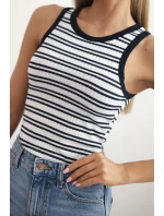 Dámská bavlněná pruhovaná bez rukávů top modrá