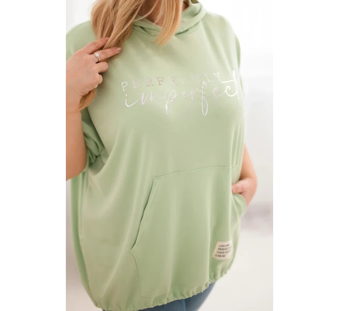 Dámská mikina Plus Size s kapucí a potiskem mátová