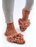 Dámské ploché pantofle s třásněmi, špinavě růžová Rialle